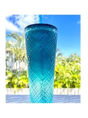 Starbucks 2023 Spring Ombre Teal Blue Jeweled 24oz Venti Cold Cup Tumbler SC1